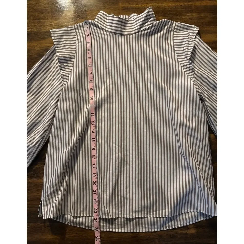 Everlane Women's 6 Shirt Mock Neck Wing Shoulder Blouse 100% Cotton Stripe - Picture 10 of 10